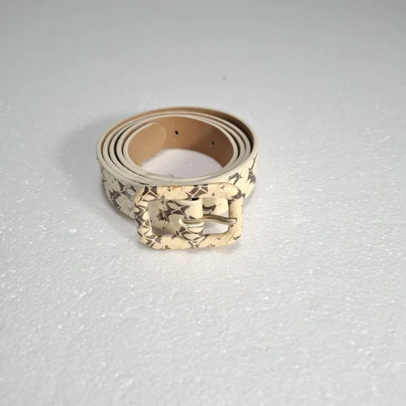 J. Crew Cream Snake-Print Leather Women's Belt Size S - Picture 3 of 11